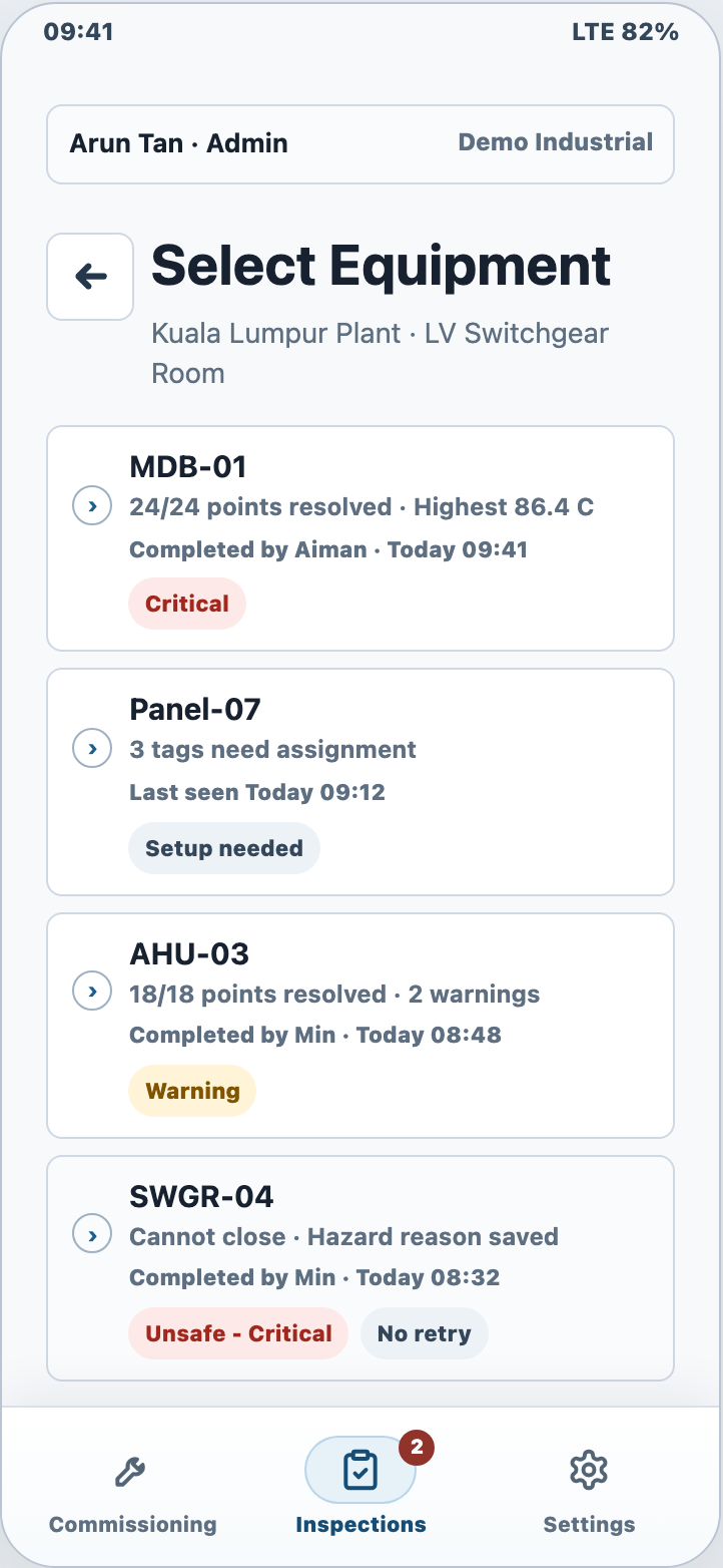 Mobile inspection review dashboard in BarangTemp